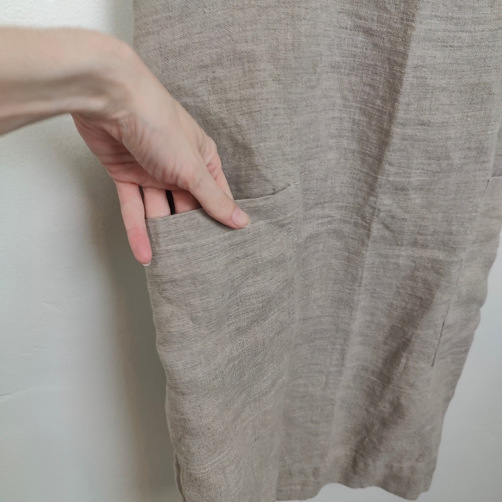 Rough Linen Unisex Pinafore Apron Regular Beige 100% Linen Pockets Cottagecore - Picture 4 of 9